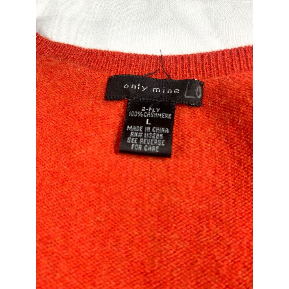 Only Mine Cashmere Sweater Large L Red Orange V-Neck Knit Luxury - Picture 2 of 7